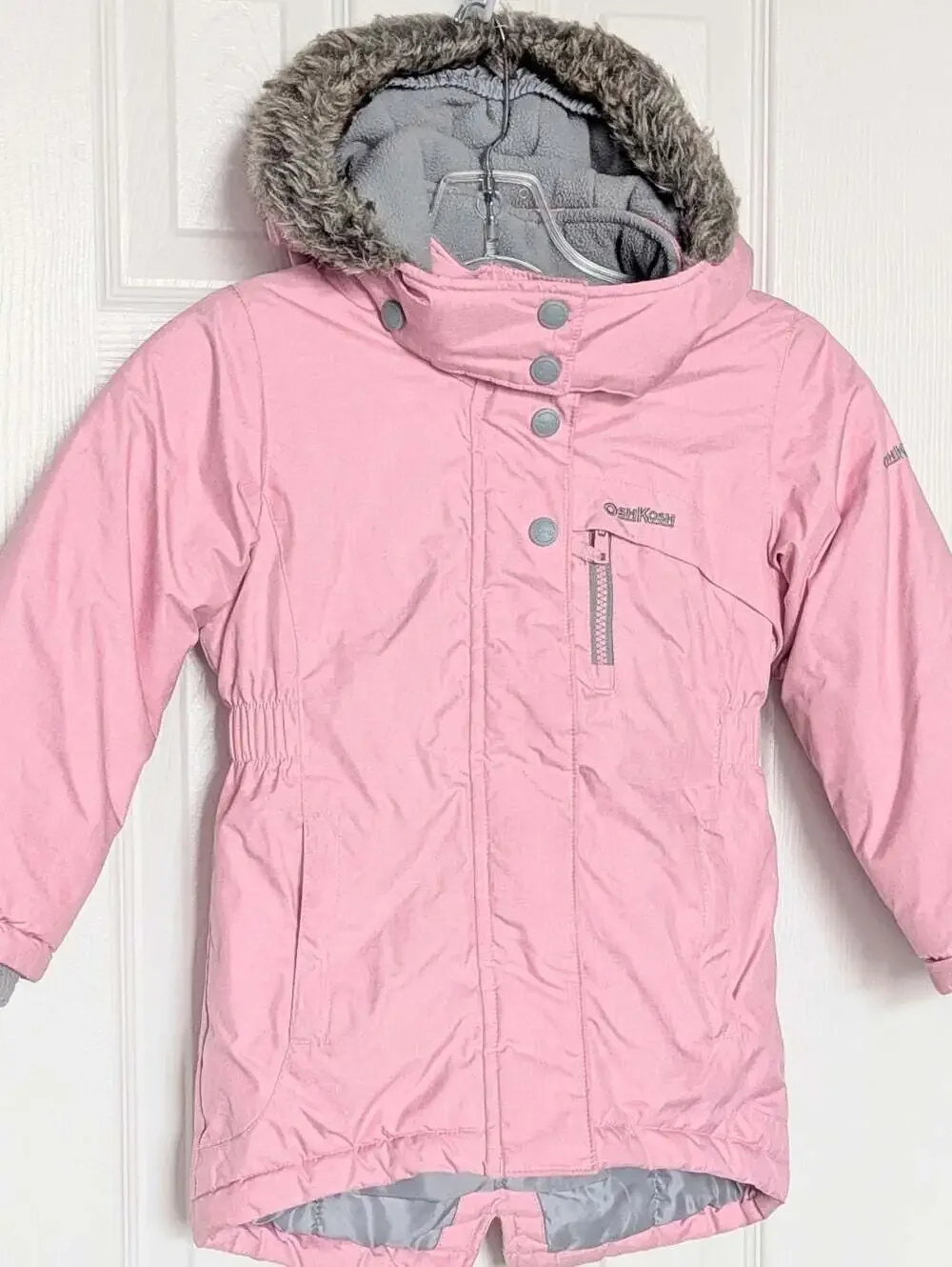 OshKosh B'gosh Girls' (4T) Pink Puffer Jacket/Coat w/ Faux Fur Removable Hood